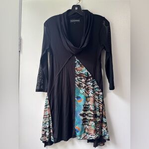 Talk of the Walk Black and Blue Asymmetrical Fit and Flare Dress